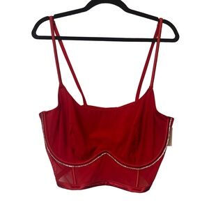 Auden Womens Size XXL Crop Top Red Bustier Rhinestone Mesh Party Glam New